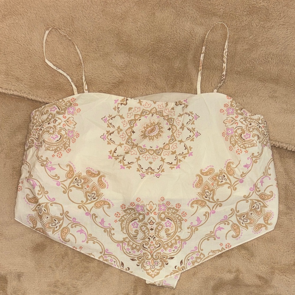American Eagle Outfitters Cream and Pink Paisley Top